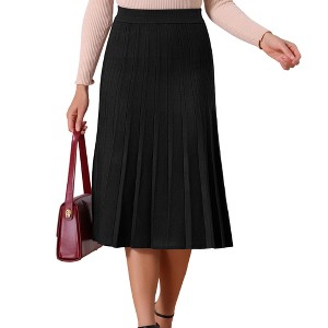 INSPIRE CHIC Women's Knit Pleated High Waist Stretchy A Line Sweater Midi Skirt - 1 of 4