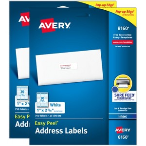 Avery Address Labels, 1" x 2-5/8", White, 1,500 Labels (8160) - 1 of 4