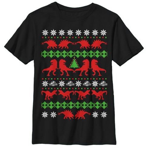 Boy's Jurassic World Ugly Christmas T.rex T-shirt - Black - X Large ...