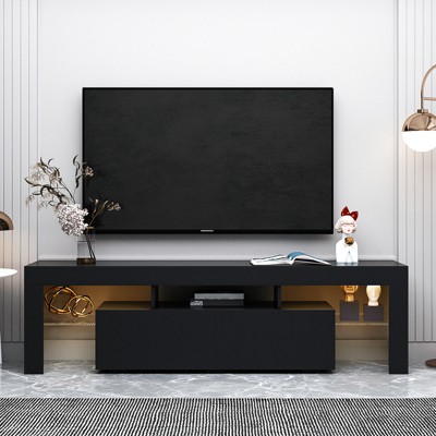 Modern TV Stand with 16-Color LED Lights 63" w x 14" d x 18" h TV Console Table with 2 Drawers and Open Shelves for Up to 70-Inch TV