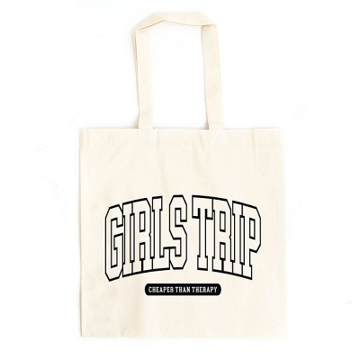 City Creek Prints Girls Trip Varsity Canvas Tote Bag - 15x16 - Natural
