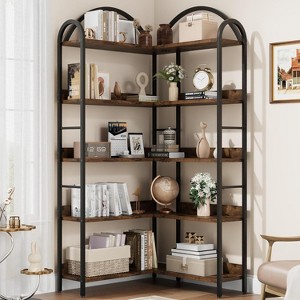 Coucheta 69 Inch Tall 5-Tier Corner Bookshelf with Wood Shelves & Metal Frame, Space Saving Storage for Living Room, Bedroom, Office - 1 of 4