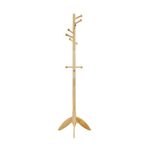 NAYSAYE Coat Hanger Solid Wood Freestanding Coat Rack with 11 Hooks for Entryway Bedroom or Living Room, Natural, 17.5"*17.5"*70" - 1 of 4