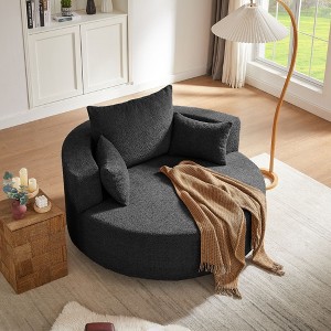 360° Swivel Chair Accent Barrel Chair Swivel Round Sofa Chair with 3 Removable Pillows for Living Room, Bedroom, Office and Hotel, Green - 1 of 4