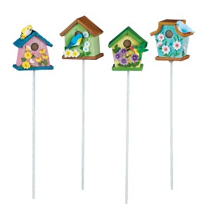 Collections Etc Colorful Hand-Painted Birdhouse Garden Stakes - Set of 4 3 X 2 X 16 - 1 of 2