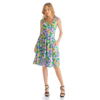 Womens Floral Pattern Short Sleeves Knee-length Faux Wrap Dress ...