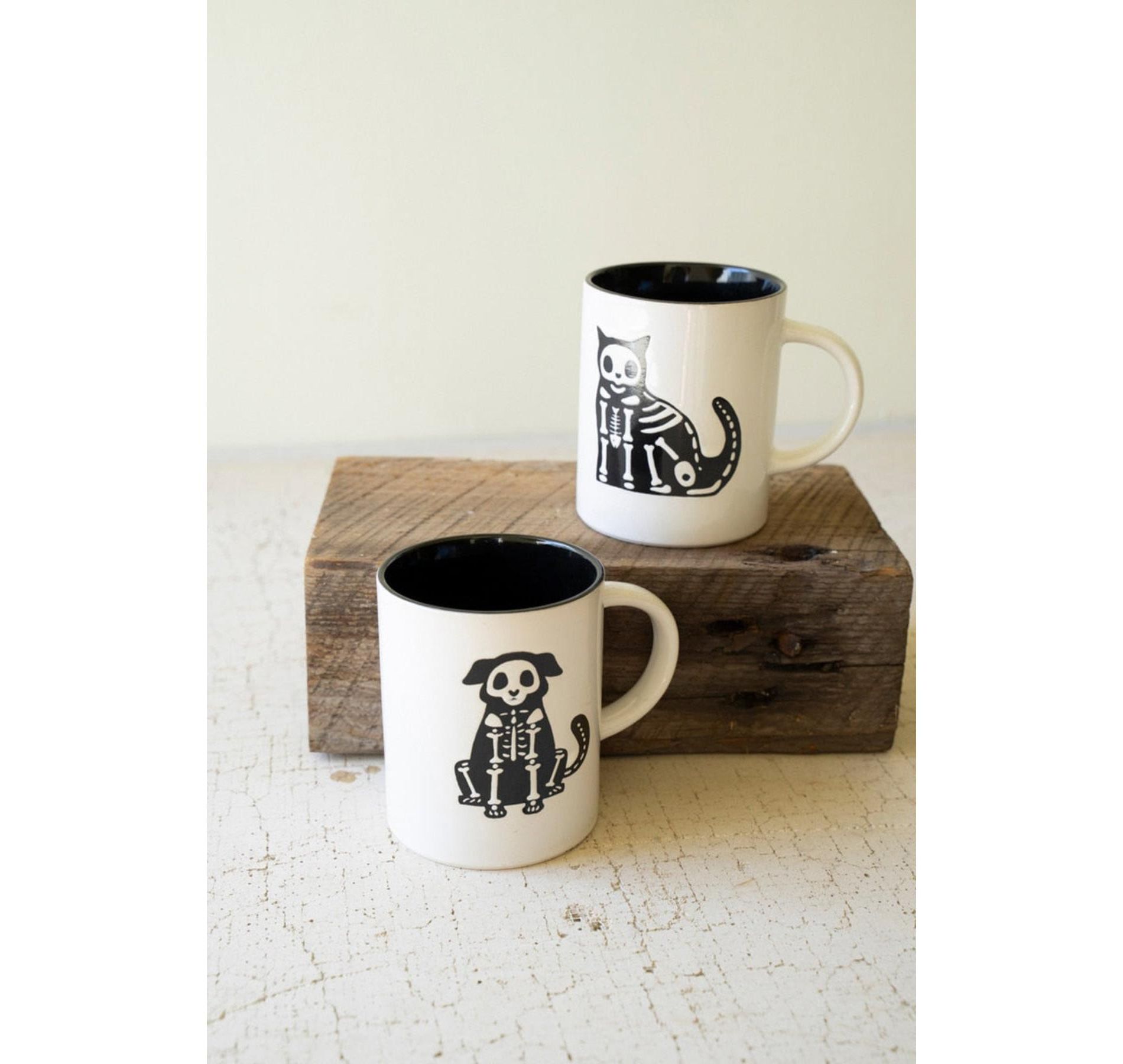 Kalalou Halloween Dog and Cat Ceramic Mugs, Set of 2 – 17 oz