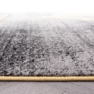 Yellow and Gray Abstract 5' x 7' Stain-Resistant Area Rug