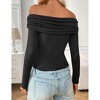 Women's Off Shoulder Top Casual Long Sleeve Bodycon Blouse Going Out Shirt Black XL - 3 of 4