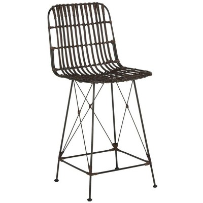 Minerva Brown and Black Wicker Counter Stools, Set of 2