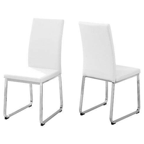 Goderfuu Dining Room Chairs Set of 2 - White Dining Chairs with High Gloss  Silver Stainless Steel Legs, Faux Leather Kitchen Chair with Flower Shaped