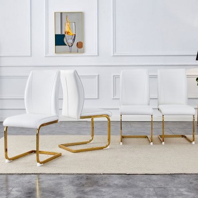 CAVINAS Modern Luxury Simple Arch Chair, PU High Resilience Dining Chair with Crazy Horse Texture and Arched Metal Leg