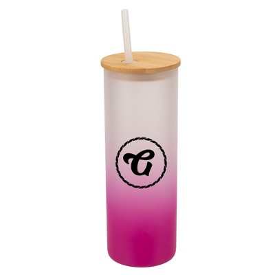 Elanze Designs G Monogram Letter Initial Rope Circle Wrap-Around Design 25 Ounce Frosted Gradient Glass On-The-Go Coffee Travel Skinny Tumbler Mug