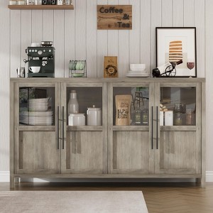 Jojoka 55" Large Buffet Cabinet with Storage, Rustic Sideboard with Glass Doors, Farmhouse Storage Cabinet Table for Kitchen, Dining, Living Room - 1 of 4