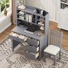 Gulches Vintage 40inch Gray Home Executive Desk Upholstered Chair Set with Bookshelf 4 Drawers Storage Shelf Office Study Desk - 3 of 4