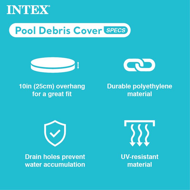 INTEX 28032E Pool Cover: For 15ft Round Metal Frame Pools – Includes Rope Tie – Drain Holes – 10in Overhang – Snug Fit, 3 of 7