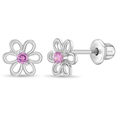 925 Sterling Silver Girl's Clear Cubic Zirconia Enameled Pink Bow Screw  Back Earrings, Bow-rrific Screw Back Locking for Toddlers & Little Girls