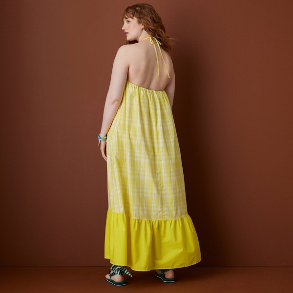 Vestido largo de gingham con volante y halter para mujer - Rosie Assoulin x Target Amarillo 3