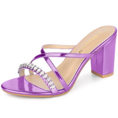 Allegra K Women's Crisscross Strap Rhinestone Block Heel Slide Sandals