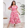 Womens Babydoll Summer Maxi Dress Plus Size V Neck Short Sleeve Button Casual Dress Flowy Swing Floral Boho Dress - 4 of 4
