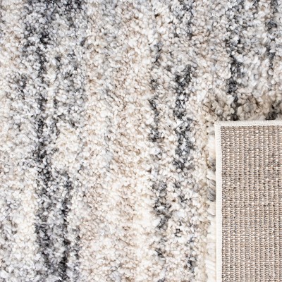 Ivory and Grey Synthetic Shag Area Rug, 6'7" x 9'