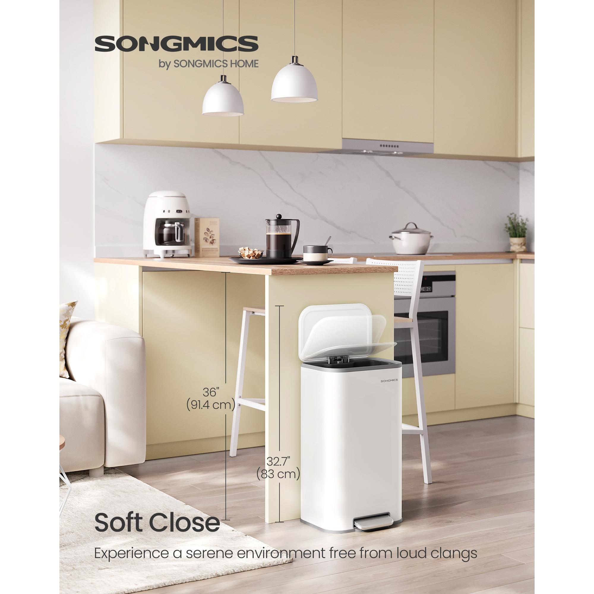 8-Gallon (30L) Stainless Steel Kitchen Trash Bin with Soft Close Lid, Inner Bucket & Non-Slip Pedal, Cloud White