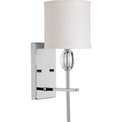 Progress Lighting, Status Collection, 1-Light Wall Sconce, Polished Chrome, Off-White Fabric Shade