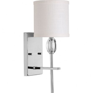 Progress Lighting, Status Collection, 1-Light Wall Sconce, Polished Chrome, Off-White Fabric Shade - 1 of 3