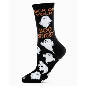 Memoi Sick of Your Boo Sheet Ghostly Crew Socks Black 9-11 - 1 of 4