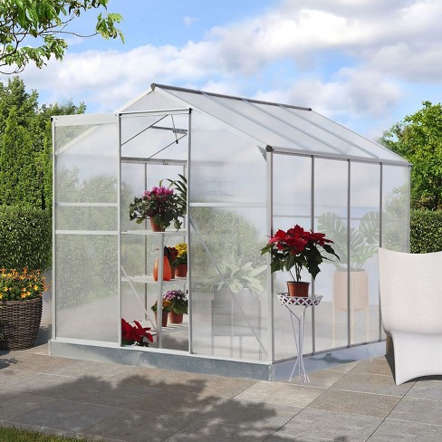 6'x8' Heavy Duty Walk-in Polycarbonate Greenhouse, Silver Garden Sheds ...