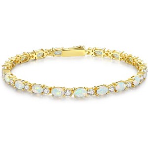 14K Gold Plated Birthstone Tennis Bracelet, 4mm Sterling Silver 7 Inch Gold Tone Jewelry, Birthday Gift for Women - 1 of 4