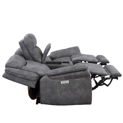 Gray Faux Suede Power Reclining Loveseat with Storage