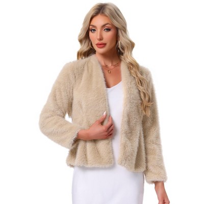 INSPIRE CHIC Women's Winter Faux Fur Casual Long Sleeve Shaggy Warm Cropped Jacket