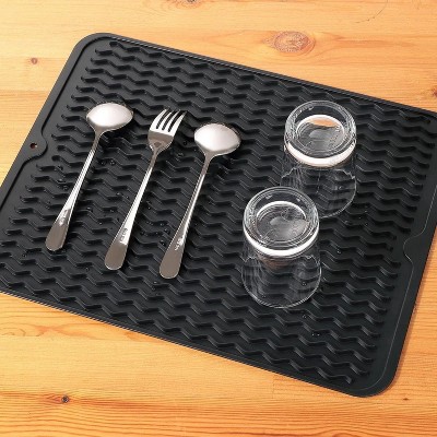 LunaLulinlk Silicone Dish Drying Mat Easy Clean Dishwasher,Non-Slip (M(16"×12"), Black)