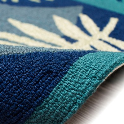 Abstract Navy and Aqua Handmade Synthetic Rug 42.5"
