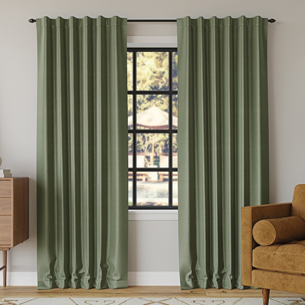 50"x95" Sun Zero Blackout Evelina Faux Dupioni Silk Curtain Panel Moss Green: Energy Efficient, Noise Reduction