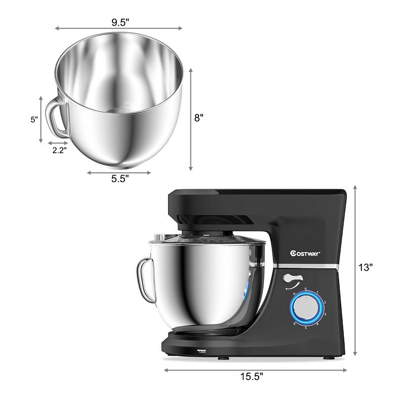 Tilt-Head Stand Mixer 7.5 Qt 6 Speed 660W with Dough Hook, Whisk & Beater, 2 of 11
