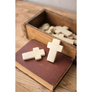 White Stone Cross Decor – Set of Six Handcrafted Pieces (Min 2) by Kalalou - 1 of 3
