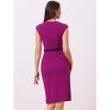 INSPIRE CHIC Women's Elegant Business Round Neck Belted Cap Sleeve Work Sheath Dresses - 3 of 4