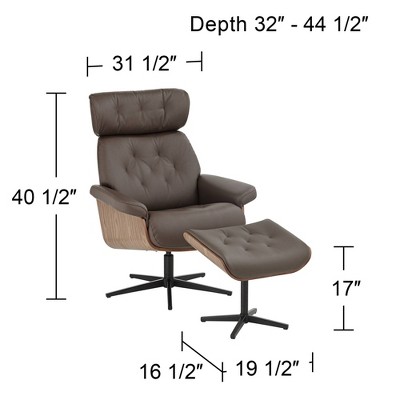 Chocolate Faux Leather Swivel Recliner with Ottoman