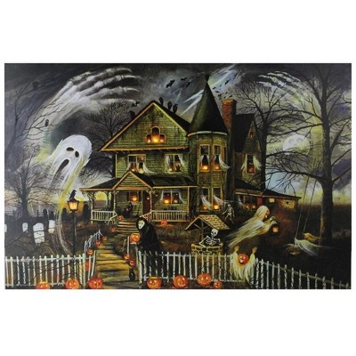 Northlight LED Lighted Creepy Haunted House Halloween Canvas Wall Art 12" x 15.75"