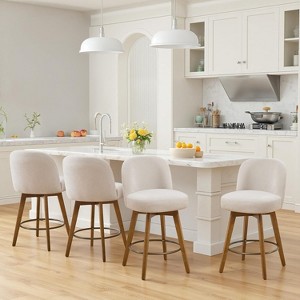 Bekrvio 26" Swivel Counter Height Bar Stools Set of 1/2/3/4,Fabric Upholstered Bar Chairs with Walnut Wood Legs, Counter-Height Kitchen Island Stools - 1 of 4