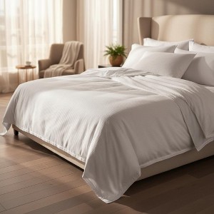 T-250 White Blended 10 MM Satin Stripe Bed Sheets By Rifz Textiles - 1 of 4