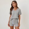 Knit & Lounge Women’s V Neck Lounge Set Stretch Jersey Short Sleeve Top Fitted High Waist Shorts Matching Set - 3 of 4