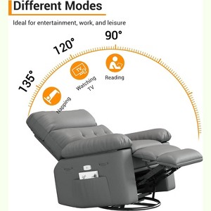 Oversized PU Leather Power Swivel Rocker Recliner Chair with Massage Function, Ergonomic Design Featuring 1.5X Sponge Filling and Side Pocket - 1 of 4
