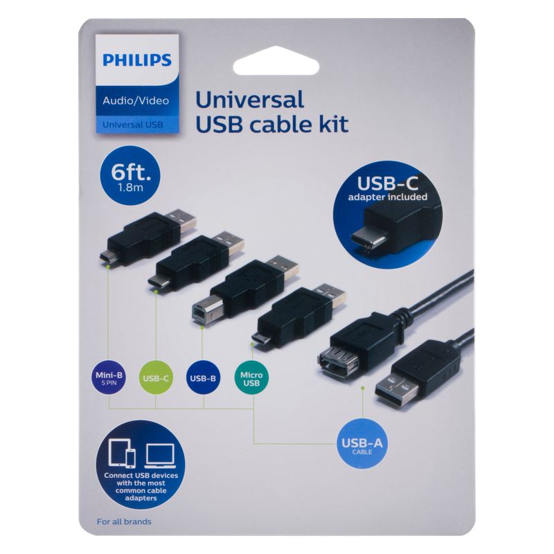 Philips 6' USB 2.0 Universal Kit with USB-C - Black, 3 of 9