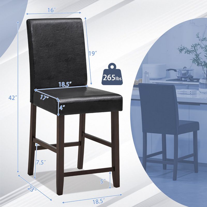 Tangkula Set of 4 Bar Stools 24" Counter Height Pub Kitchen Chairs w/ Rubber Wood Legs, 4 of 6