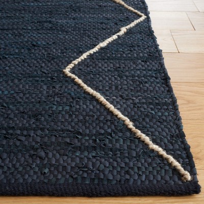 Handmade Black and Natural Cotton Cowhide Square Rug, 6' x 6'