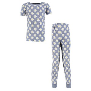 Hudson Baby Infant Girls Cotton Pajama Set, Blue Daisy - 1 of 4