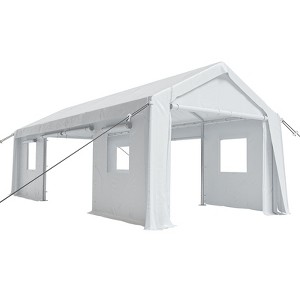 Heavy Duty Carport Canopy 13'x20' Outdoor Storage Shed with 4 Roll-Up Doors & Windows - All-Weather Tarp Portable Garage for Car, Green - 1 of 4